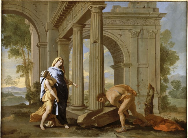 Teseo encuentra la espada de su padre - Poussin - c1638 - Click para agrandar