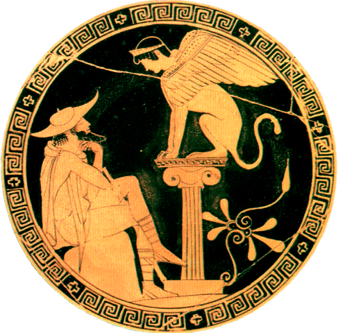 Edipo y la Esfinge - Cerámica griega