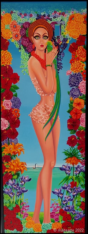 89 Exposicion AEPE. Madrid - Carlos Andino - Quetzal enamorado - oleo / tabla - 160 x 60